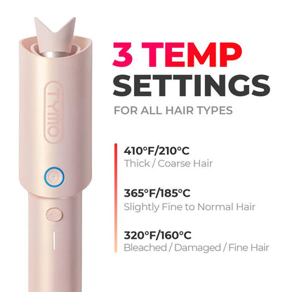 TYMO CURLGO - Cordless Automatic Curling Iron Negative Ionic with Comfort Handles Comfortable Handle Heated Curler Hair Curler Waver