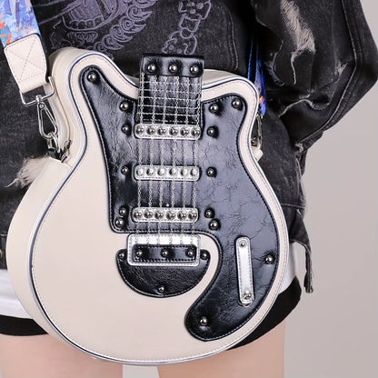 2024 Niche Guitar Shaped Y2K Style Novel Crossbody Bag, Rivet Decorated Fashionable Shoulder Bag