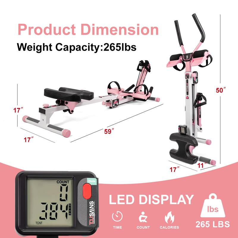 TOUSAINS 2 in 1 Abmachine Combine Rowing Machine with Adjustable Height,Levels and LCD Monitor, Foldable Abdominal Crunch| Stomach Workout Exercise Equipment at Home Fallfreshness