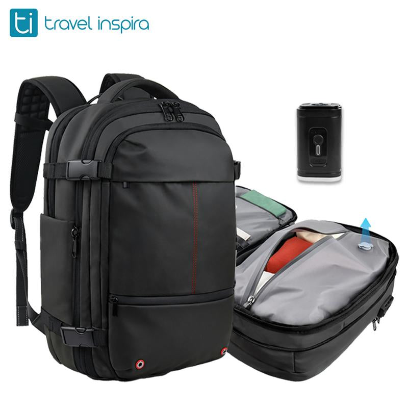 Travel Inspira, Carry-On Travel Backpack, 55L Expandable Vackpack with Vacuum Compression, Anti-Theft Travel Bags with Electric Pump,Travel Essentials