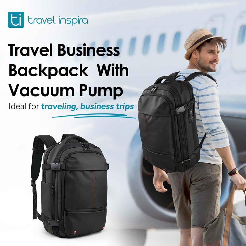 Travel Inspira, Carry-On Travel Backpack, 55L Expandable Vackpack with Vacuum Compression, Anti-Theft Travel Bags with Electric Pump,Travel Essentials