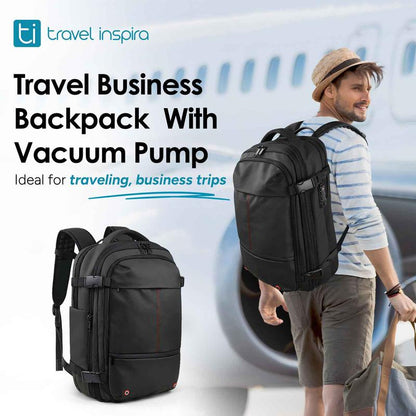 Travel Inspira, Carry-On Travel Backpack, 55L Expandable Vackpack with Vacuum Compression, Anti-Theft Travel Bags with Electric Pump,Travel Essentials