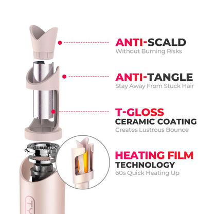 TYMO CURLGO - Cordless Automatic Curling Iron Negative Ionic with Comfort Handles Comfortable Handle Heated Curler Hair Curler Waver