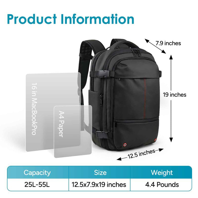 Travel Inspira, Carry-On Travel Backpack, 55L Expandable Vackpack with Vacuum Compression, Anti-Theft Travel Bags with Electric Pump,Travel Essentials