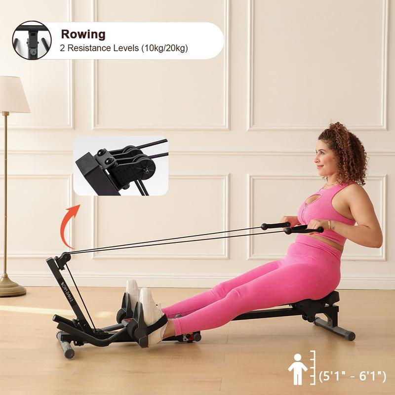 TOUSAINS 2 in 1 Abmachine Combine Rowing Machine with Adjustable Height,Levels and LCD Monitor, Foldable Abdominal Crunch| Stomach Workout Exercise Equipment at Home Fallfreshness
