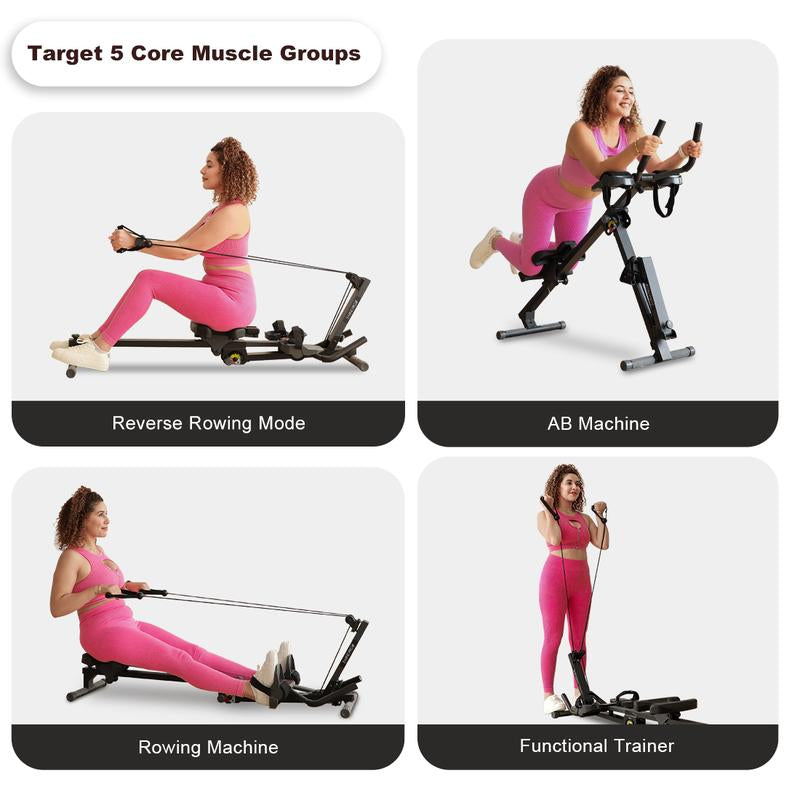 TOUSAINS 2 in 1 Abmachine Combine Rowing Machine with Adjustable Height,Levels and LCD Monitor, Foldable Abdominal Crunch| Stomach Workout Exercise Equipment at Home Fallfreshness