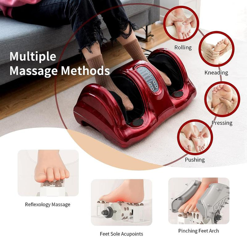 Costway Shiatsu Foot Massager Machine, COSTWAY Deep Kneading Rolling Massage for Feet, Leg Calf Ankle, Electric Massager W/Remote, 4 Massage Modes, Burgundy-Deals for You Days