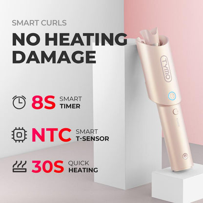 TYMO CURLGO - Cordless Automatic Curling Iron Negative Ionic with Comfort Handles Comfortable Handle Heated Curler Hair Curler Waver